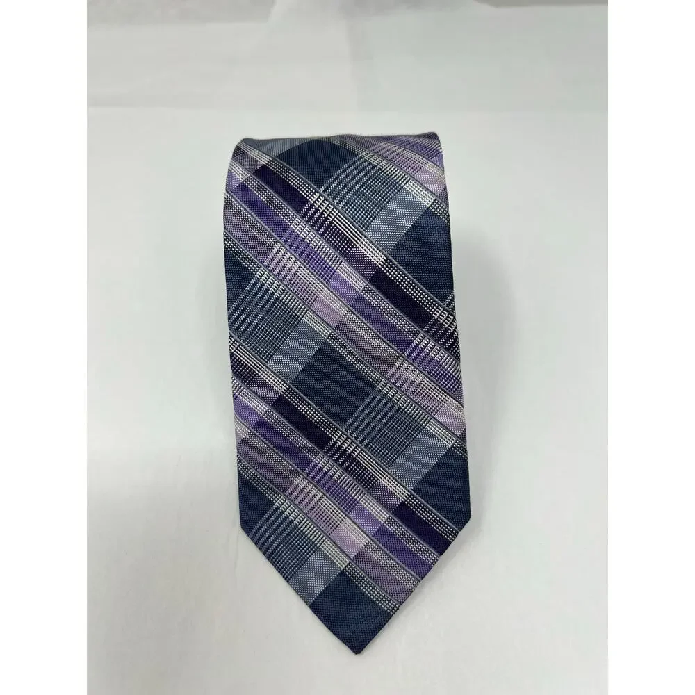 Pronto Uomo Purple Twill Silk Tie Classic Plaid Mens‎ Necktie